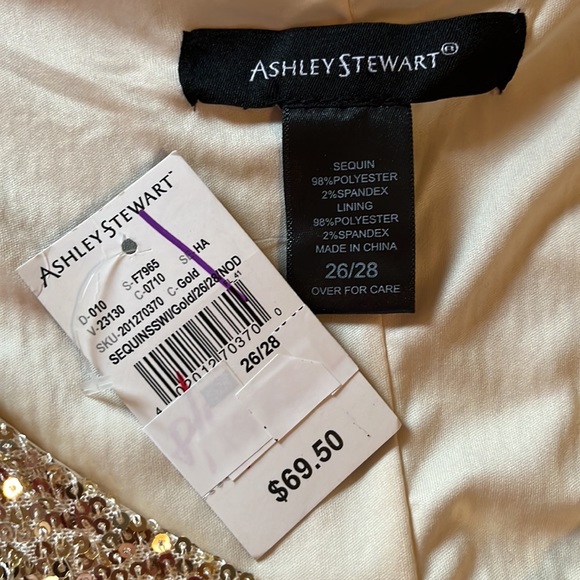 ASHLEY STEWART sz 26/28 Gold Sequin Dress VNeck Short-Sleeve Lined Party $70 NEW - Picture 14 of 16